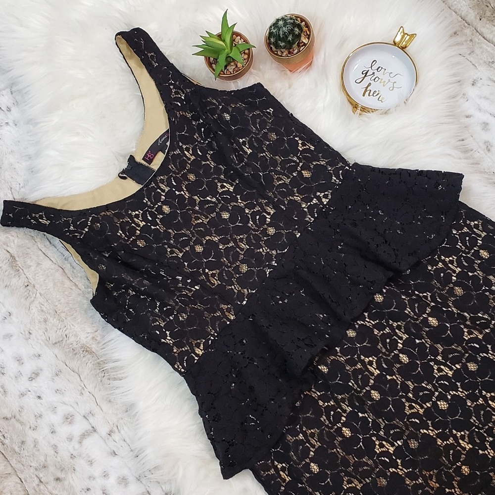 HeartSoul Black & Nude Peplum Dress Size M GUC